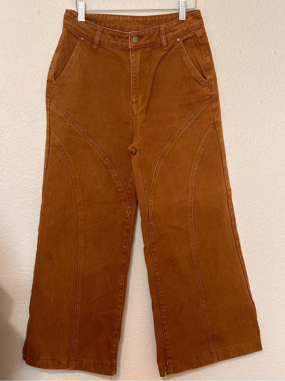 Cider Wide-Leg Indie Boho Barrel Jean Pants in Rust Brown